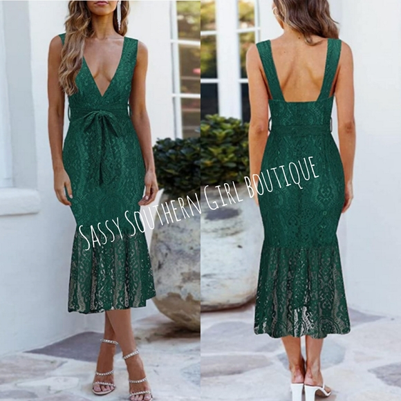 Sassy Southern Girl boutique Dresses Emerald Green Lace Midi Dress Poshmark